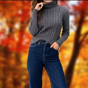 Jcrew womens gray wool cable knit turtleneck sweater XXS
